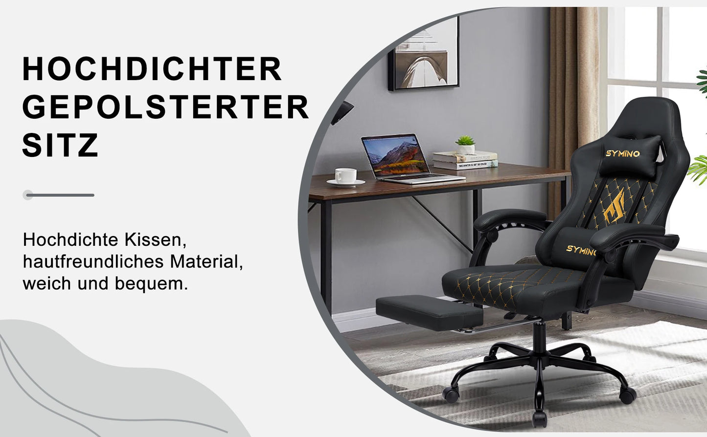 Chaise Gaming Symino – Style Course, Repose‑Pieds et Accoudoirs Réglables, Support jusqu’à 200 kg