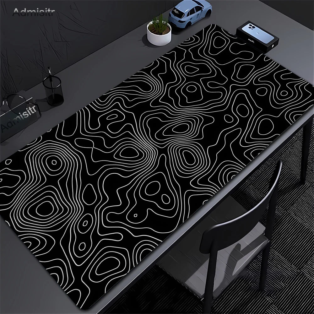 Tapis de bureau XXL noir et blanc Strata liquide tapis de souris grand tapis de souris abstrait tapis de bureau de jeu avec Lockedge bureau tapis antidérapant