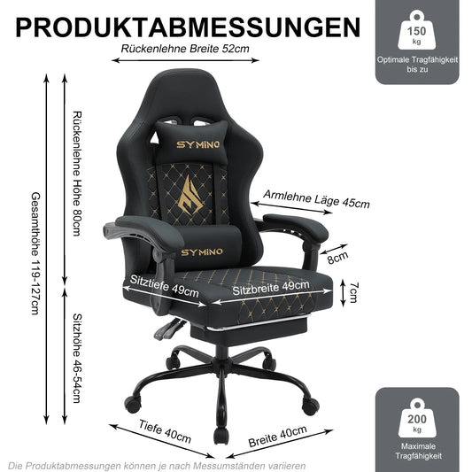 Chaise Gaming Symino – Style Course, Repose‑Pieds et Accoudoirs Réglables, Support jusqu’à 200 kg