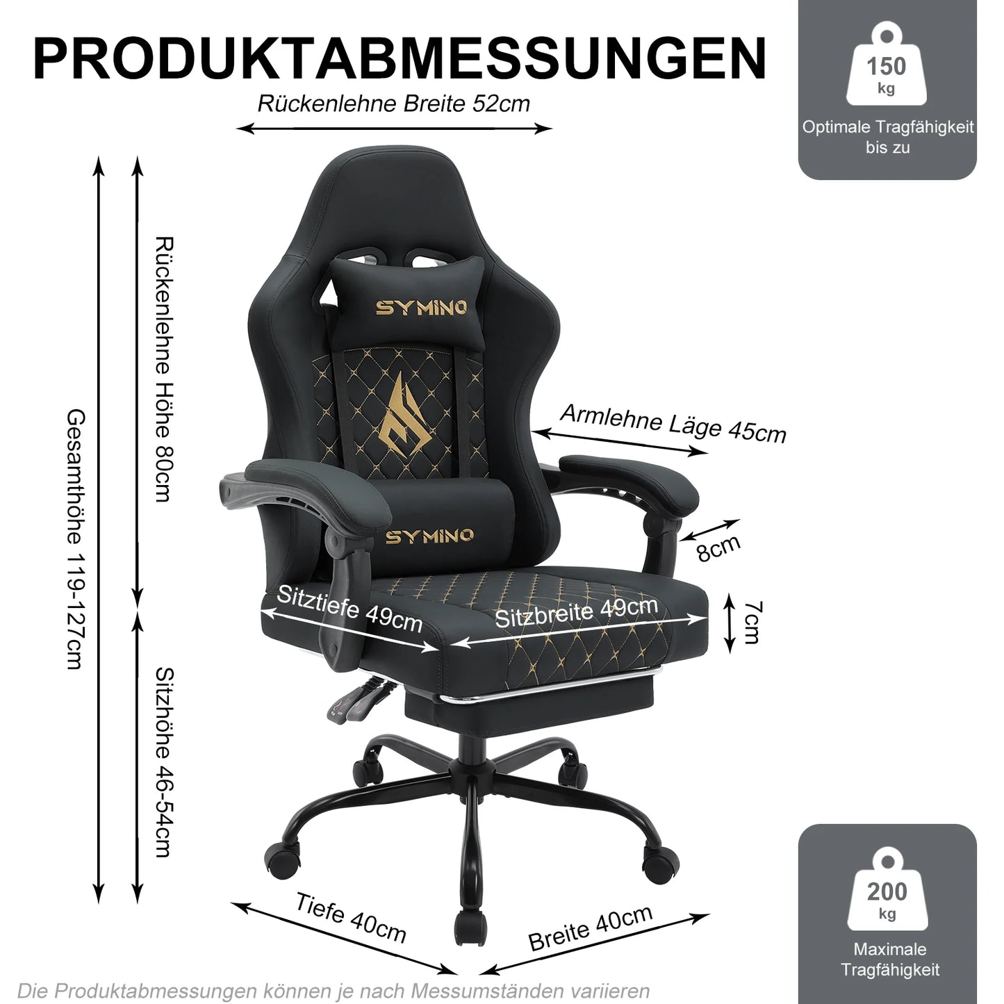 Chaise Gaming Symino – Style Course, Repose‑Pieds et Accoudoirs Réglables, Support jusqu’à 200 kg