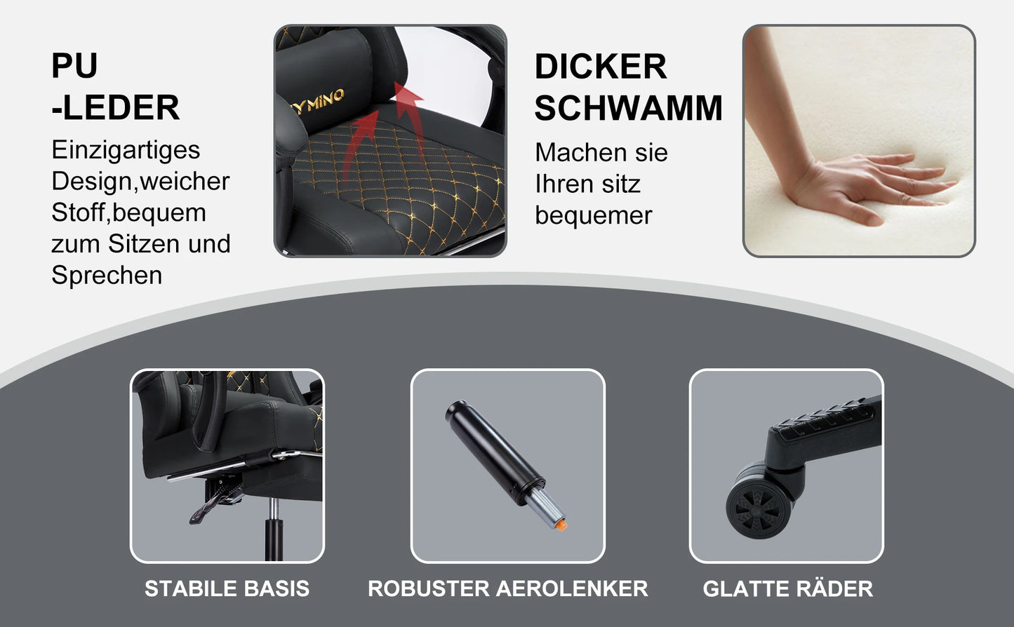 Chaise Gaming Symino – Style Course, Repose‑Pieds et Accoudoirs Réglables, Support jusqu’à 200 kg