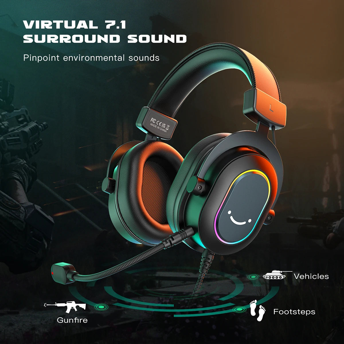 "Fifine Dynamic RGB Headset – Son Surround 7.1 pour Jeu, Film & Musique"