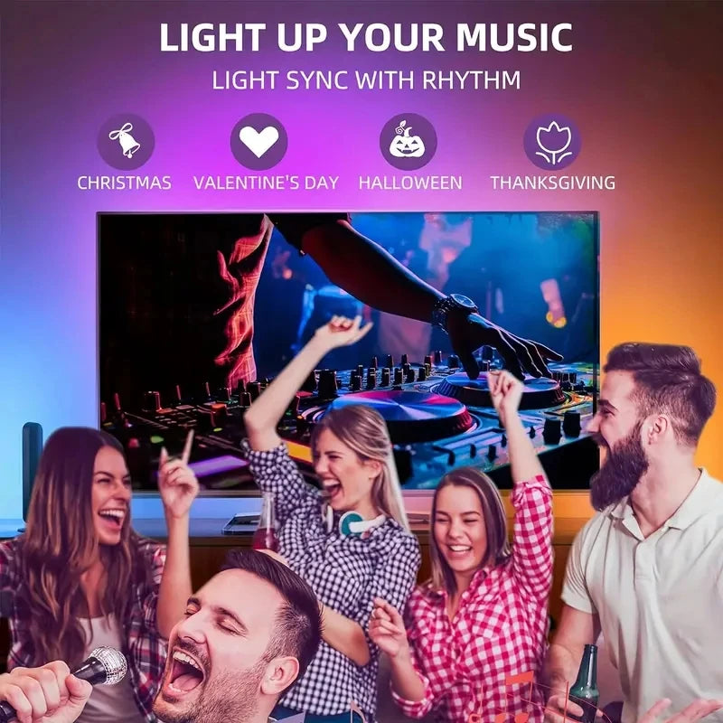 Bande de rétro-éclairage TV LED RGBIC, avec caméra, contrôle par application, synchronisation de la musique, lumières intelligentes pour salle de jeux, éclairage d'ambiance 55-75 pouces
