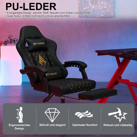 Chaise Gaming Symino – Style Course, Repose‑Pieds et Accoudoirs Réglables, Support jusqu’à 200 kg