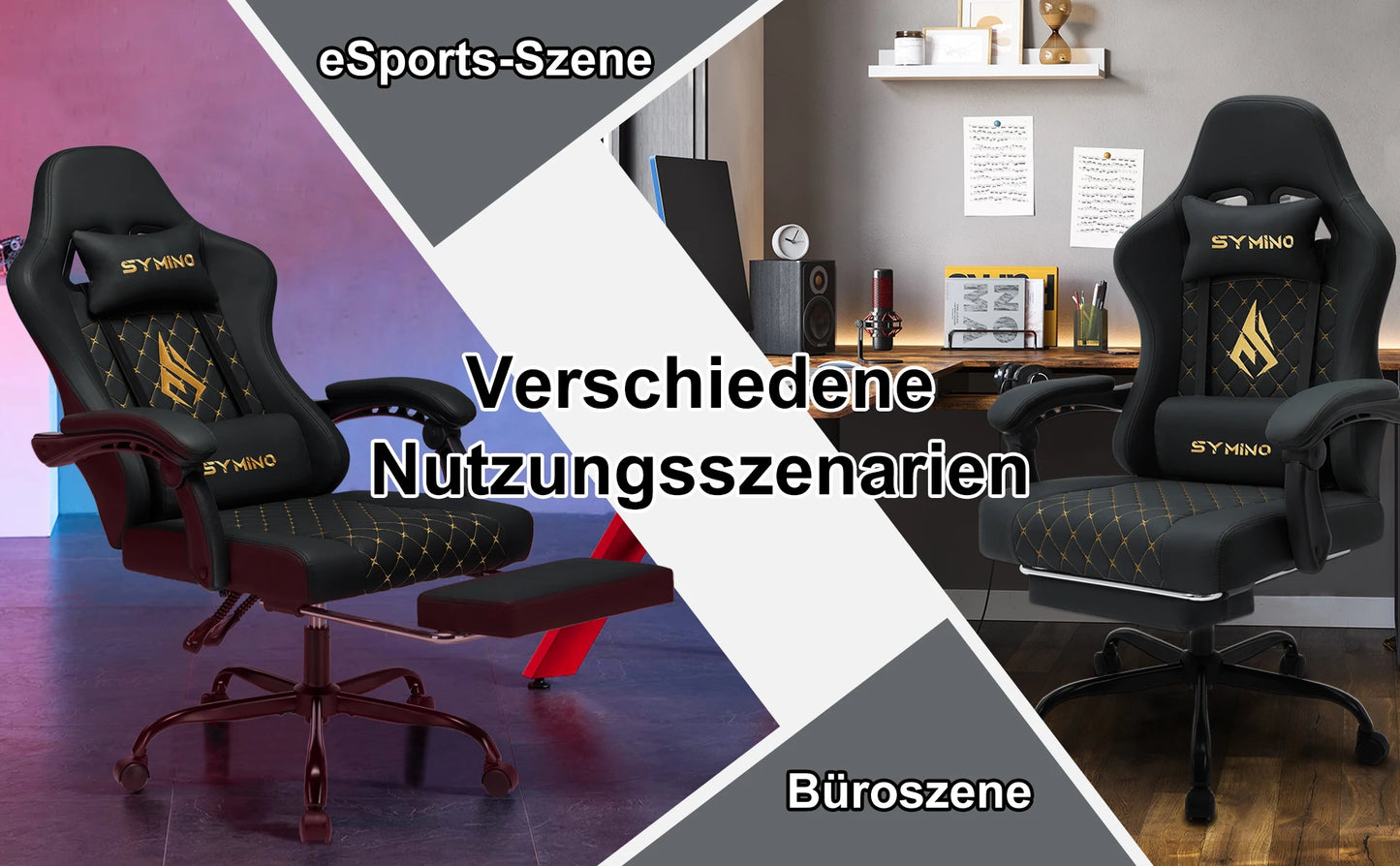 Chaise Gaming Symino – Style Course, Repose‑Pieds et Accoudoirs Réglables, Support jusqu’à 200 kg