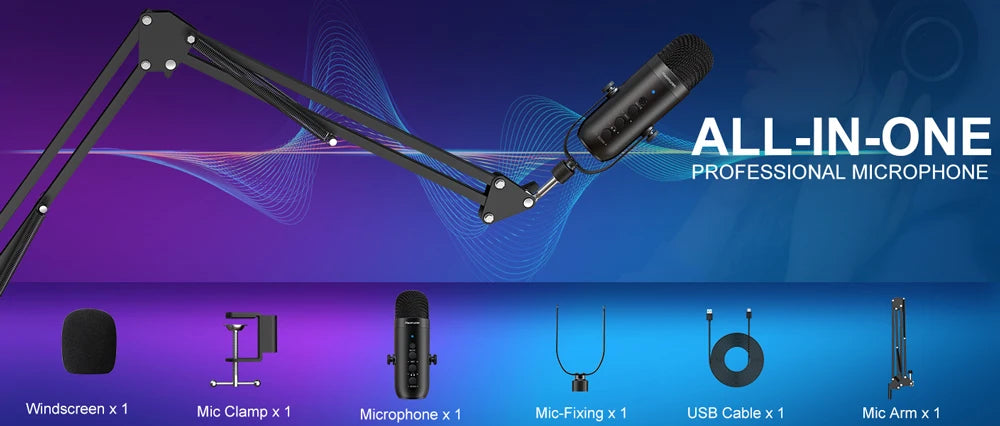Microphone professionnel à condensateur cardioïde, USB, pour studio, podcast, avec HONARM, pour prometteur statique