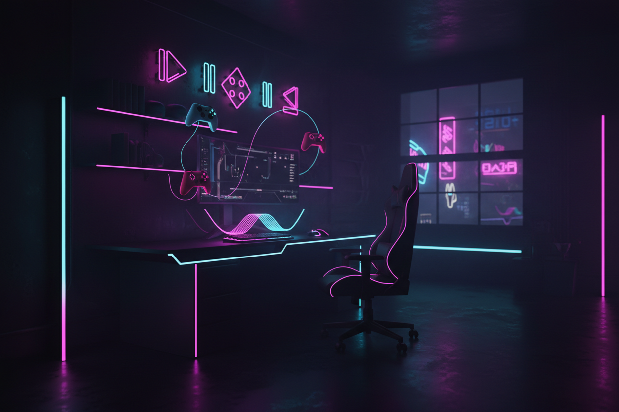 Gaming, jeux, style neon, sombre, style 